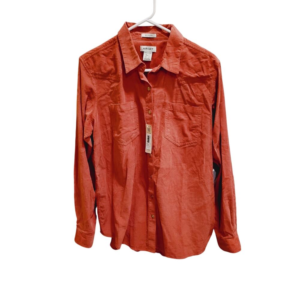 NWT Women's Ariat Large Button Billie Jean Corded LS Shirt Light Mohaganey